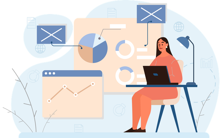 Businesswoman viewing analysis data  Illustration