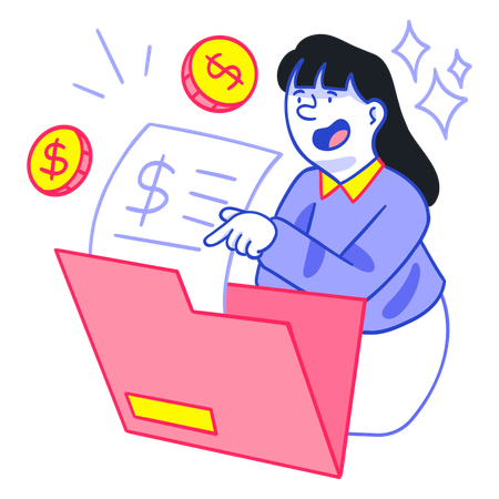 Businesswoman viewing at Financial Statements  Illustration