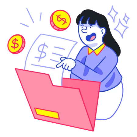 Businesswoman viewing at Financial Statements  Illustration