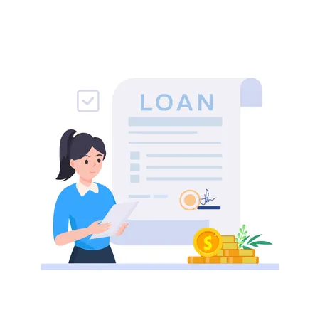 Businesswoman viewing at loan application  Illustration