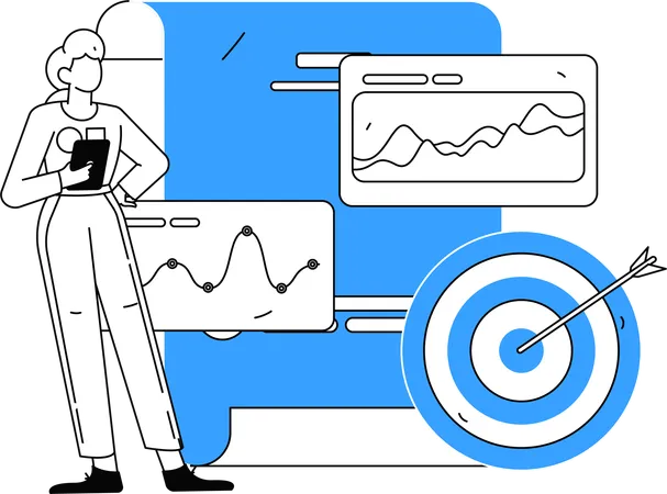 Businesswoman viewing at target achievements  Illustration