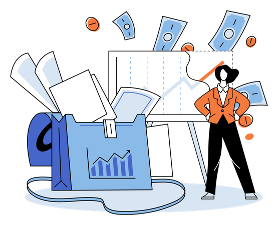 Businesswoman viewing business analysis data  Illustration