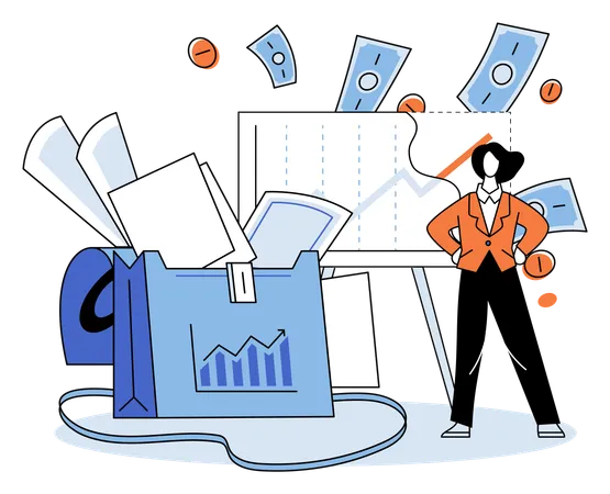 Businesswoman viewing business analysis data  Illustration