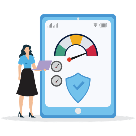 Businesswoman viewing Business Credit Score Report  Illustration