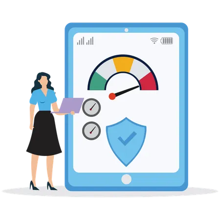 Businesswoman viewing Business Credit Score Report  Illustration