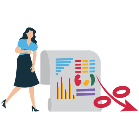 Businesswoman viewing Business Expense Report  Illustration