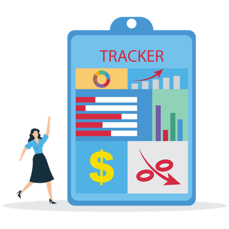 Businesswoman viewing Business Expense Tracker  Illustration