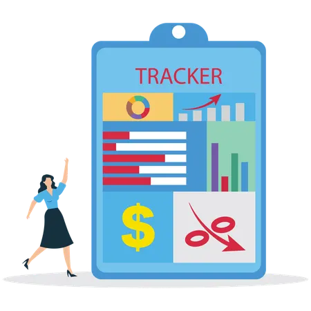 Businesswoman viewing Business Expense Tracker  Illustration