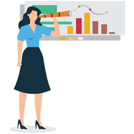 Businesswoman viewing Business Revenue Projection  Illustration