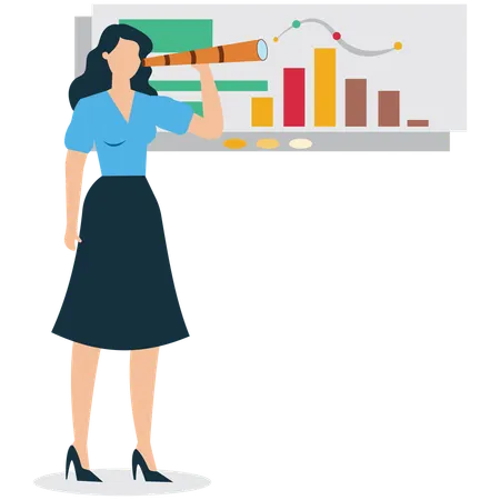 Businesswoman viewing Business Revenue Projection  Illustration