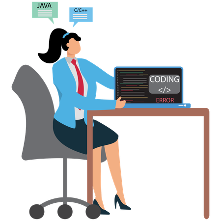 Businesswoman viewing Coding on Laptop  Illustration