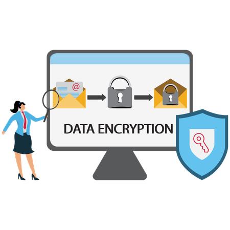 Businesswoman viewing Data Encryption Process  Illustration