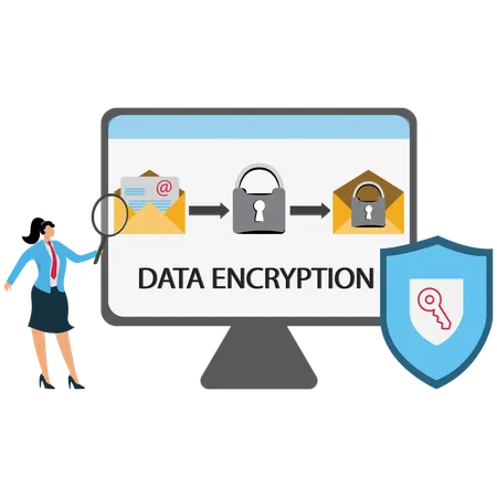 Businesswoman viewing Data Encryption Process  Illustration