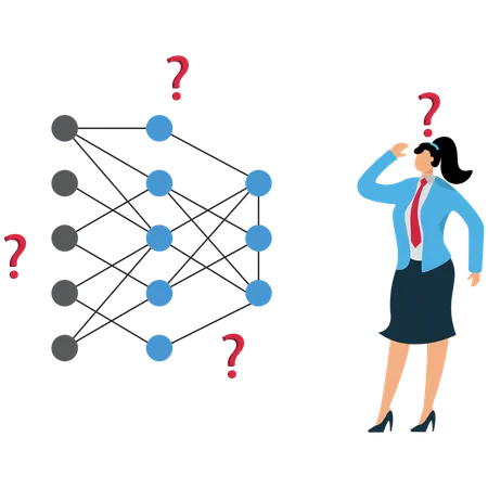 Businesswoman viewing Deep Learning Network  Illustration