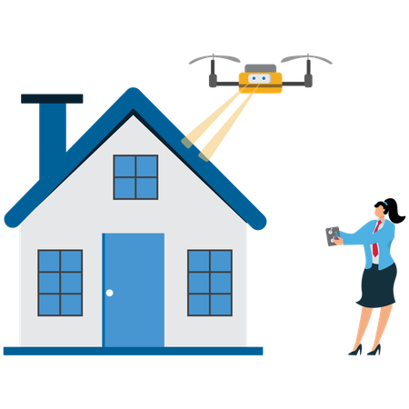 Businesswoman viewing Electric Drone Surveillance  Illustration
