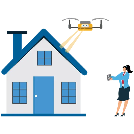Businesswoman viewing Electric Drone Surveillance  Illustration