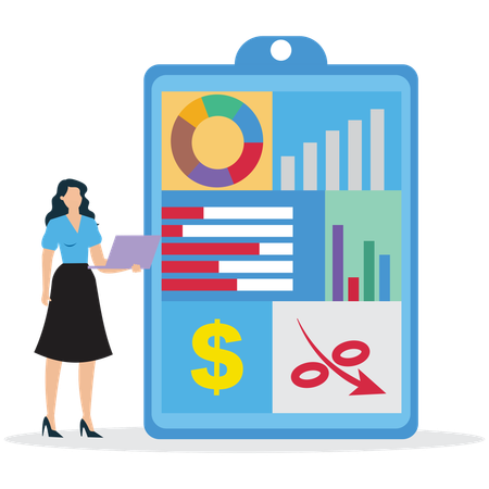 Businesswoman viewing Financial Statement Review  Illustration
