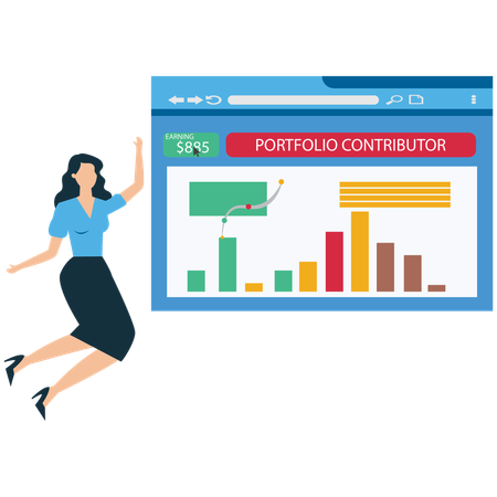 Businesswoman viewing Investment Portfolio Management  Illustration