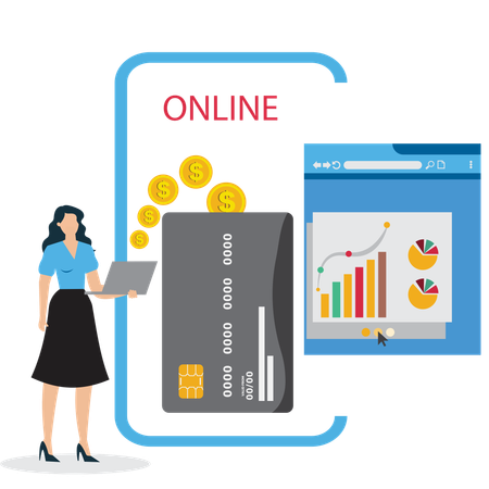 Businesswoman viewing Online Payment Processing  Illustration