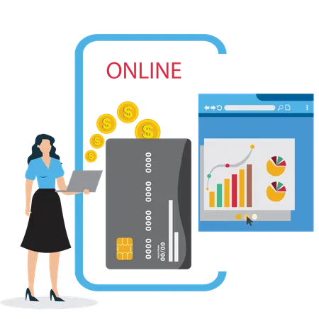 Businesswoman viewing Online Payment Processing  Illustration