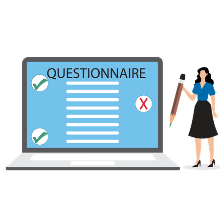 Businesswoman viewing questionnaire form  Illustration