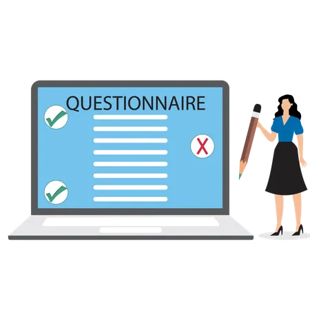 Businesswoman viewing questionnaire form  Illustration