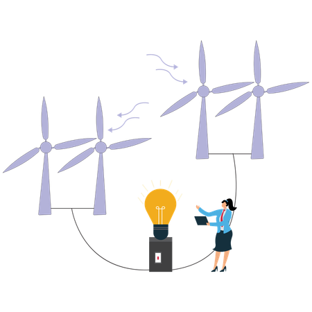 Businesswoman viewing Renewable Energy Windmill  Illustration