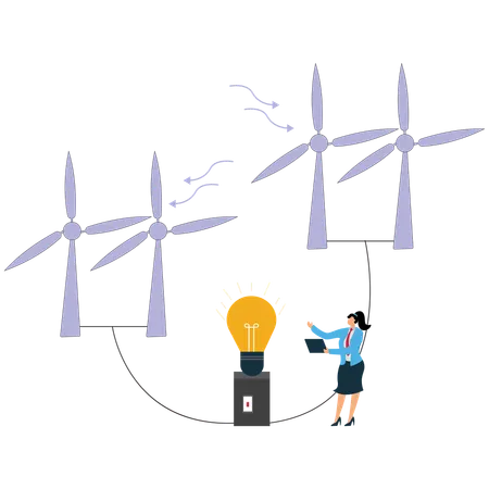 Businesswoman viewing Renewable Energy Windmill  Illustration