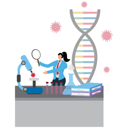 Businesswoman viewing Scientific Experiment Tools  Illustration