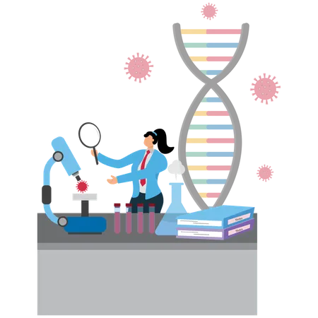 Businesswoman viewing Scientific Experiment Tools  Illustration