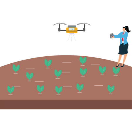 Businesswoman viewing Smart Farming Drone  Illustration