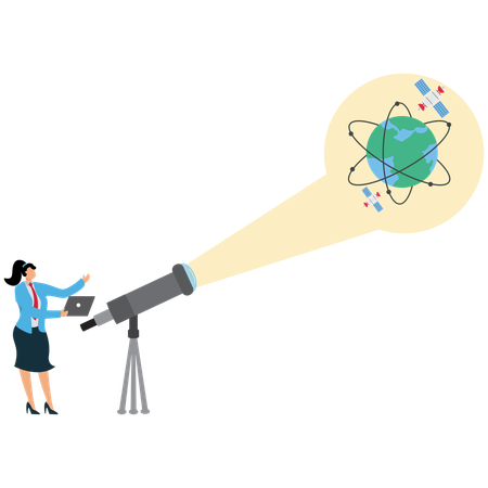 Businesswoman viewing  Space Telescope View  Illustration