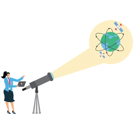 Businesswoman viewing  Space Telescope View  Illustration