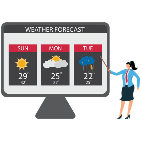 Businesswoman viewing  Weather Forecast Tech  Illustration