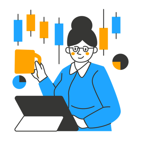 Businesswoman views at candlestick graph  Illustration