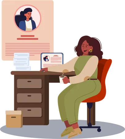 Businesswoman views at employee's profile  Illustration