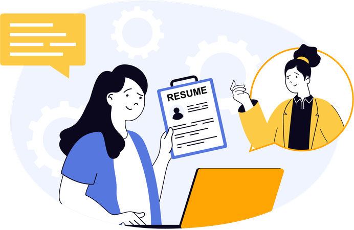 Businesswoman views employee resume  Illustration