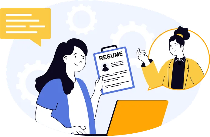 Businesswoman views employee resume  Illustration