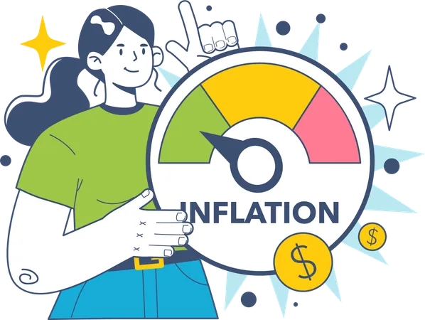 Businesswoman views inflation rate rising  Illustration