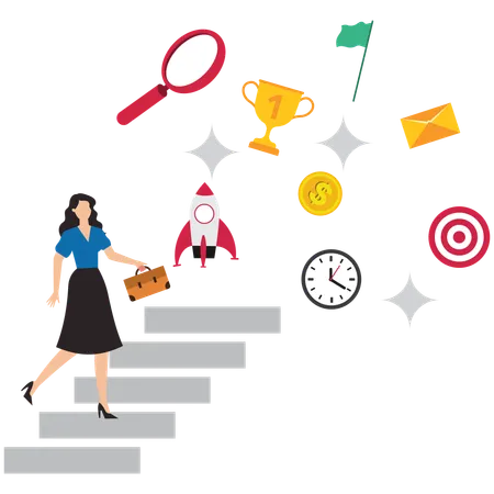 Businesswoman walk up strategy stair  Illustration