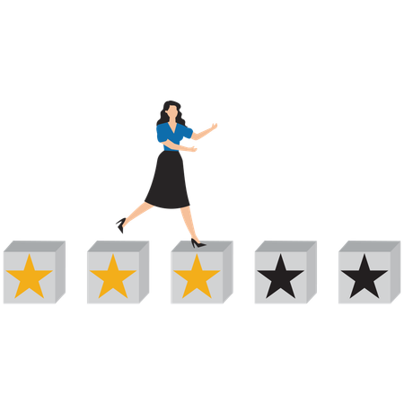 Businesswoman walking on 5-star rating loading panel  Illustration