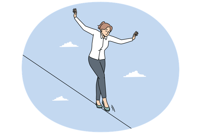 Businesswoman walking on rope  Illustration