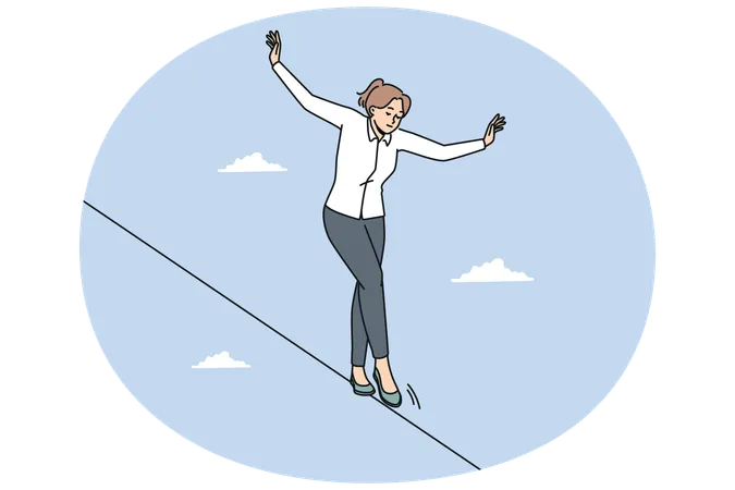 Businesswoman walking on rope  Illustration