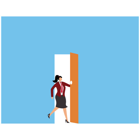 Businesswoman walking through the door  Illustration