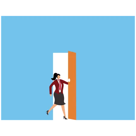 Businesswoman walking through the door  Illustration