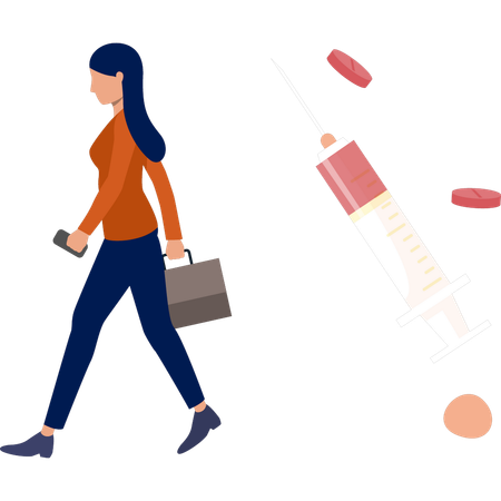 Businesswoman walking with medicines  Illustration