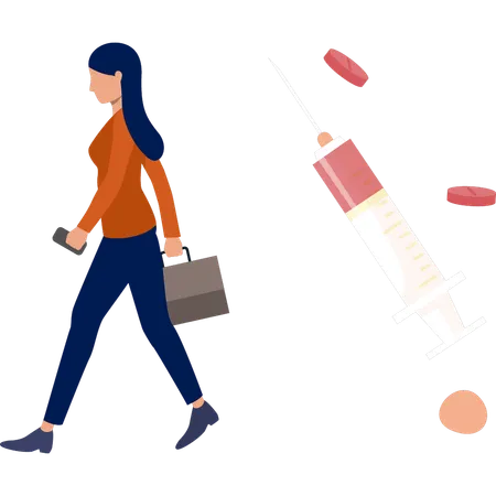 Businesswoman walking with medicines  Illustration