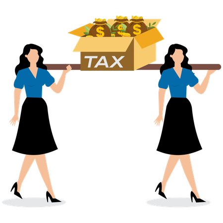 Businesswoman walking with tax burden  Illustration