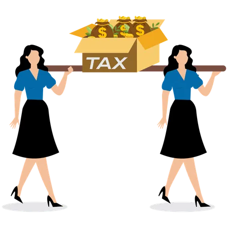 Businesswoman walking with tax burden  Illustration