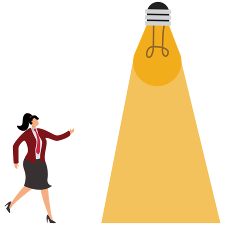 Businesswoman walks to the light bulb of wisdom  Illustration